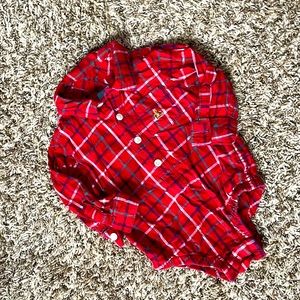 Baby GAP button down onesie red grey plaid 6-12 month